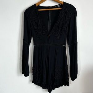 For Love & Lemons Womens Romper XS Black Lilou Floral Applique Viscose